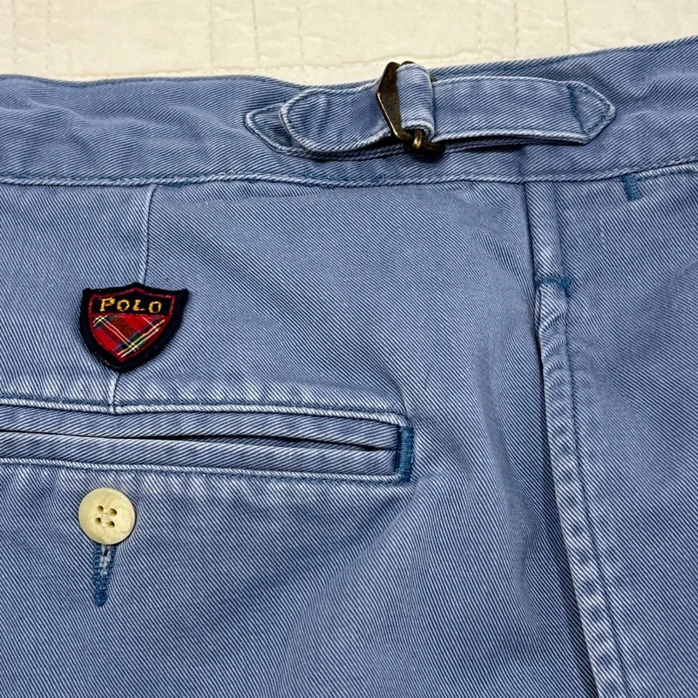 Polo Ralph Lauren Mens 38x36 Blue Pleated Chino Pants Made in USA Vintage Crest